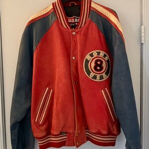 Red and Blue North Beach Leather Varsity / Bomber Jacket XL